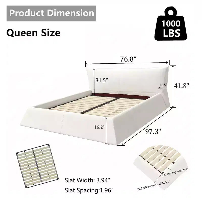 Lit plateforme capitonné Whisen King Size, cadre de lit en métal et bois massif avec tête de lit en velours de forme spéciale