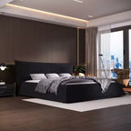 Lit plateforme capitonné Whisen King Size, cadre de lit en métal et bois massif avec tête de lit en velours de forme spéciale