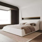 Lit plateforme capitonné Whisen King Size, cadre de lit en métal et bois massif avec tête de lit en velours de forme spéciale