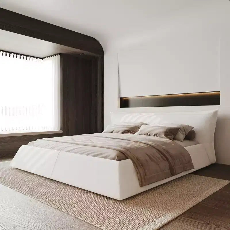 Lit plateforme capitonné Whisen King Size, cadre de lit en métal et bois massif avec tête de lit en velours de forme spéciale