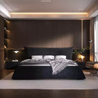 Lit plateforme capitonné Whisen King Size, cadre de lit en métal et bois massif avec tête de lit en velours de forme spéciale