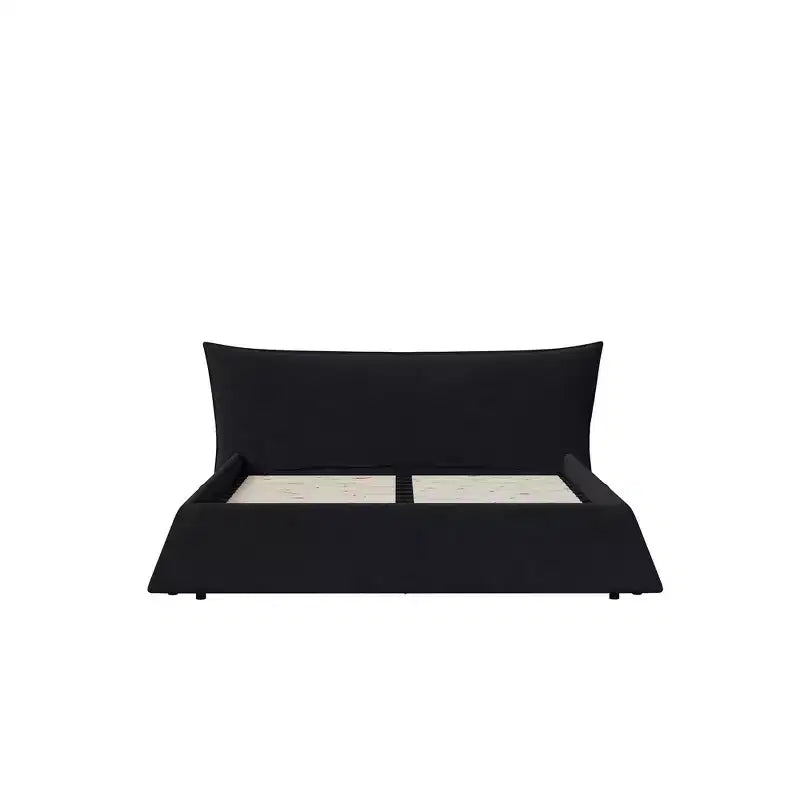 Lit plateforme capitonné Whisen King Size, cadre de lit en métal et bois massif avec tête de lit en velours de forme spéciale
