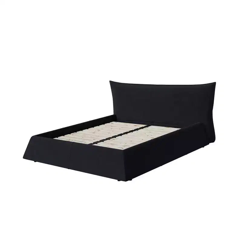 Lit plateforme capitonné Whisen King Size, cadre de lit en métal et bois massif avec tête de lit en velours de forme spéciale