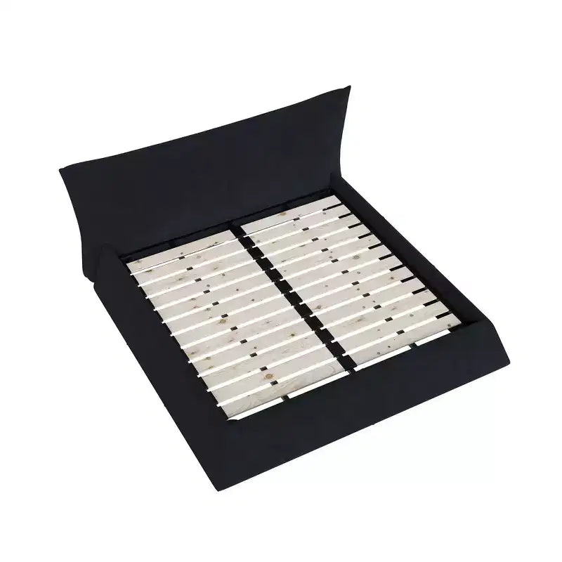 Lit plateforme capitonné Whisen King Size, cadre de lit en métal et bois massif avec tête de lit en velours de forme spéciale