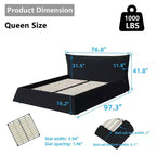 Lit plateforme capitonné Whisen King Size, cadre de lit en métal et bois massif avec tête de lit en velours de forme spéciale