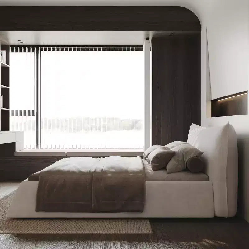 Lit plateforme capitonné Whisen King Size, cadre de lit en métal et bois massif avec tête de lit en velours de forme spéciale
