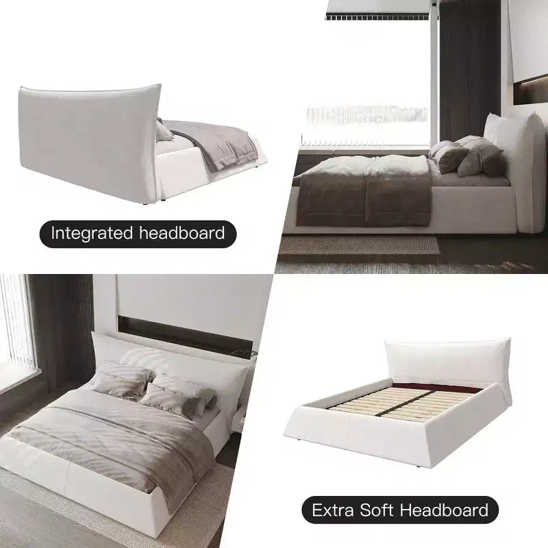 Lit plateforme capitonné Whisen King Size, cadre de lit en métal et bois massif avec tête de lit en velours de forme spéciale