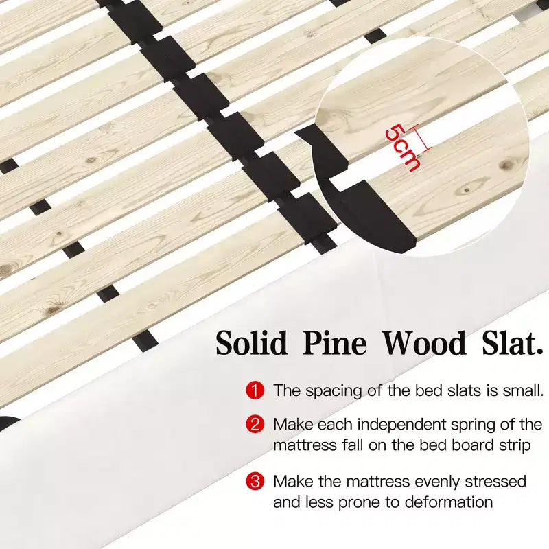 Lit plateforme capitonné Whisen King Size, cadre de lit en métal et bois massif avec tête de lit en velours de forme spéciale