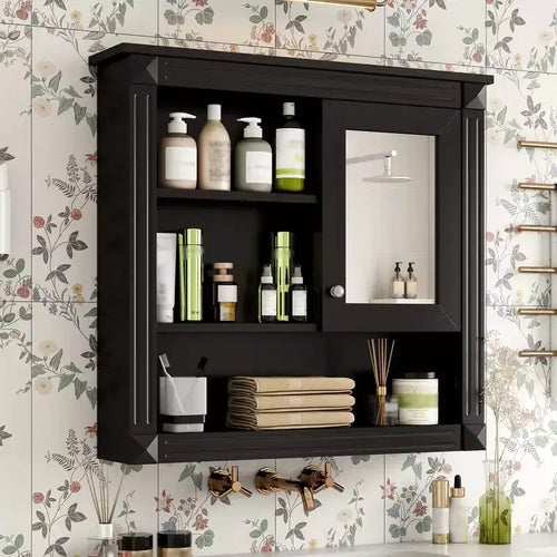 Armoire de toilette rectangulaire en MDF de 32 po L x 28 po H avec miroir, 5 étagères amovibles et charnières à fermeture amortie