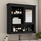 FAMYYT Armoire de toilette rectangulaire en MDF avec miroir, 32 po L x 28 po H, 5 étagères amovibles, charnières à fermeture douce