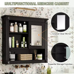 FAMYYT Armoire de toilette rectangulaire en MDF avec miroir, 32 po L x 28 po H, 5 étagères amovibles, charnières à fermeture douce