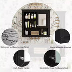 FAMYYT Armoire de toilette rectangulaire en MDF avec miroir, 32 po L x 28 po H, 5 étagères amovibles, charnières à fermeture douce