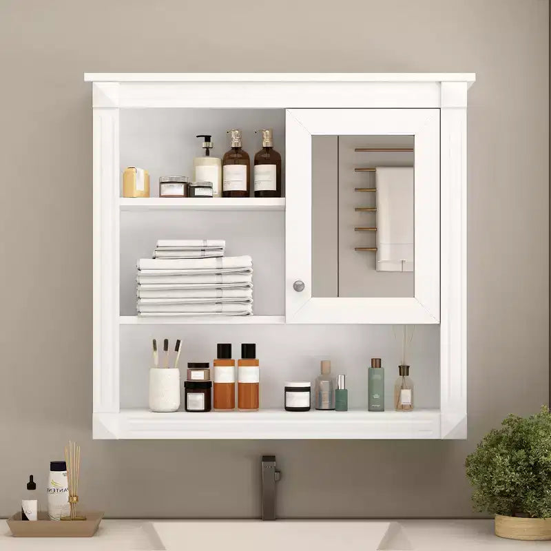 FAMYYT 32 in. W x 28 in. H Rectangular MDF Medicine Cabinet with Mirror, 5 Removable Shelves, Soft-closing Hinges