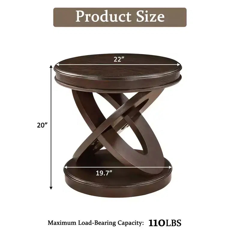 Table d'appoint ronde rétro en bois Luxystar avec base en X pour salle à manger ou salon, expresso
