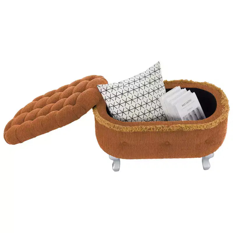 TUYOHW Banc de rangement rembourré 29,5", banc de pied de lit en tissu touffeté avec boutons et franges, couvercle relevable, banc de bout de lit pour chambre à coucher, salon