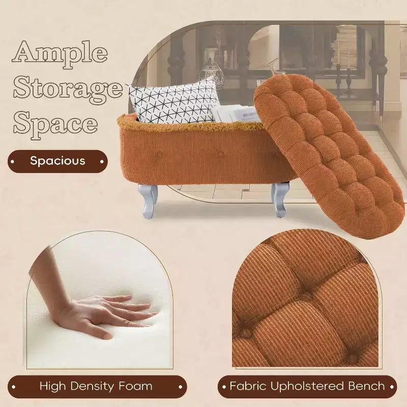 TUYOHW Banc de rangement rembourré 29,5", banc de pied de lit en tissu touffeté avec boutons et franges, couvercle relevable, banc de bout de lit pour chambre à coucher, salon