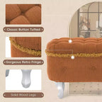 TUYOHW Banc de rangement rembourré 29,5", banc de pied de lit en tissu touffeté avec boutons et franges, couvercle relevable, banc de bout de lit pour chambre à coucher, salon