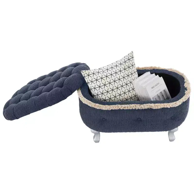 TUYOHW Banc de rangement rembourré 29,5", banc de pied de lit en tissu touffeté avec boutons et franges, couvercle relevable, banc de bout de lit pour chambre à coucher, salon