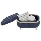 TUYOHW Banc de rangement rembourré 29,5", banc de pied de lit en tissu touffeté avec boutons et franges, couvercle relevable, banc de bout de lit pour chambre à coucher, salon