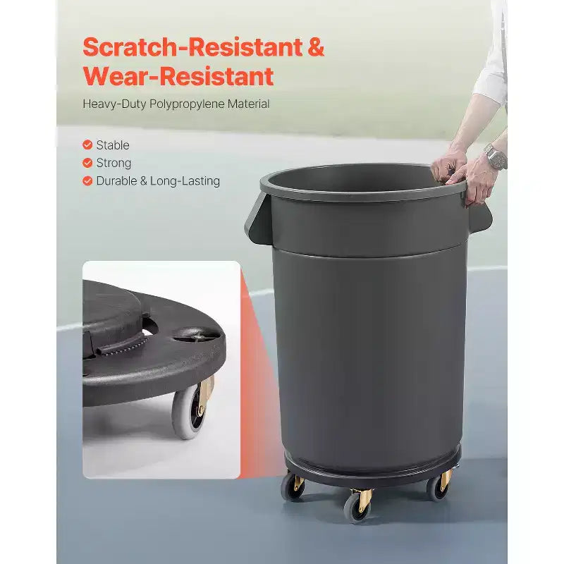 VEVOR Chariot à poubelle, compatible avec les conteneurs de 20, 32, 44, 55 gallons, base roulante ronde pour poubelle avec 4 roues verrouillables, capacité de 227 kg, noir