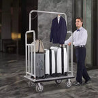 Chariot à bagages d'hôtel VEVOR, capacité de charge de 544 kg, chariot de bagagiste en acier inoxydable brossé, chariot de voiturier avec plateau moquetté gris et roues de 8 pouces, argenté