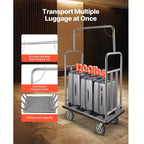 Chariot à bagages d'hôtel VEVOR, capacité de charge de 544 kg, chariot de bagagiste en acier inoxydable brossé, chariot de voiturier avec plateau moquetté gris et roues de 8 pouces, argenté