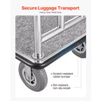 Chariot à bagages d'hôtel VEVOR, capacité de charge de 544 kg, chariot de bagagiste en acier inoxydable brossé, chariot de voiturier avec plateau moquetté gris et roues de 8 pouces, argenté