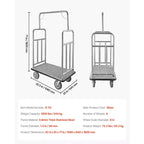 Chariot à bagages d'hôtel VEVOR, capacité de charge de 544 kg, chariot de bagagiste en acier inoxydable brossé, chariot de voiturier avec plateau moquetté gris et roues de 8 pouces, argenté