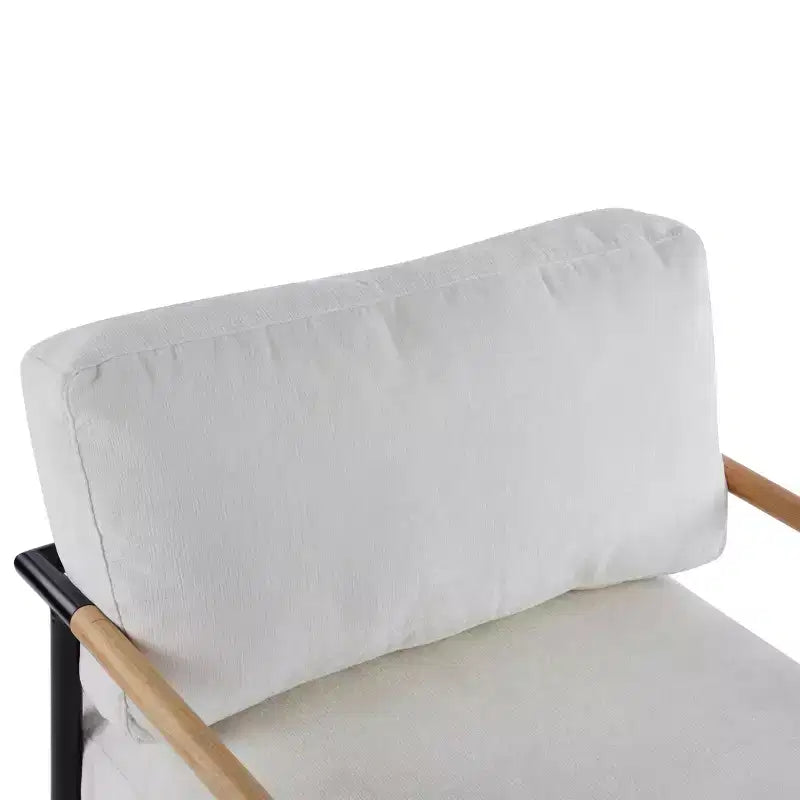MAYEERTYChaise d'appoint moderne, coussins moelleux, cadre en métal minimaliste, accoudoirs en bois, pour salon, chambre, bureau