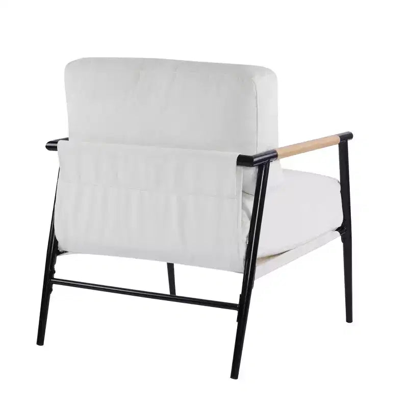 MAYEERTYChaise d'appoint moderne, coussins moelleux, cadre en métal minimaliste, accoudoirs en bois, pour salon, chambre, bureau