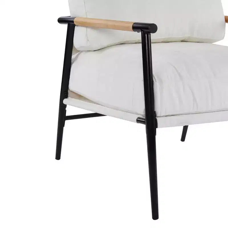 MAYEERTYChaise d'appoint moderne, coussins moelleux, cadre en métal minimaliste, accoudoirs en bois, pour salon, chambre, bureau