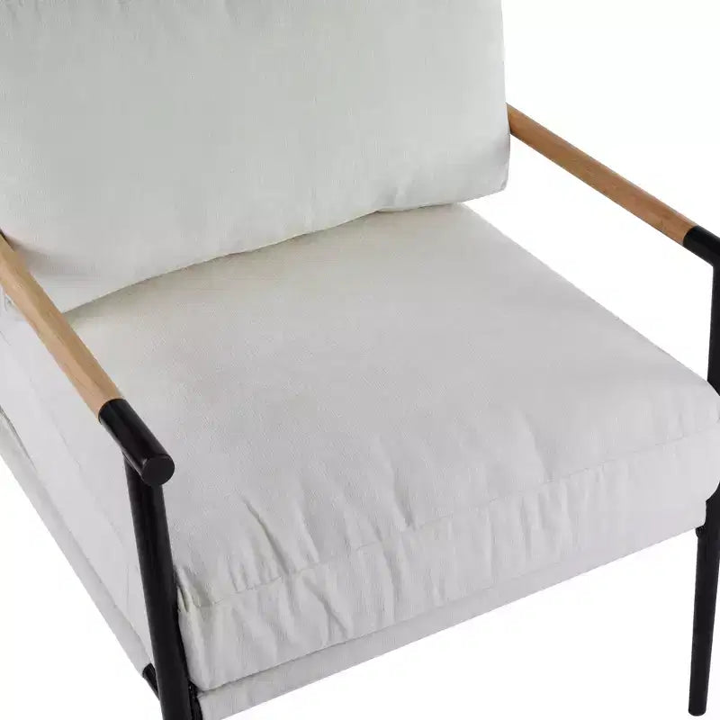MAYEERTYChaise d'appoint moderne, coussins moelleux, cadre en métal minimaliste, accoudoirs en bois, pour salon, chambre, bureau