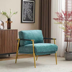 MAYEERTYChaise d'appoint moderne, coussins moelleux, cadre en métal minimaliste, accoudoirs en bois, pour salon, chambre, bureau