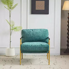 MAYEERTYChaise d'appoint moderne, coussins moelleux, cadre en métal minimaliste, accoudoirs en bois, pour salon, chambre, bureau