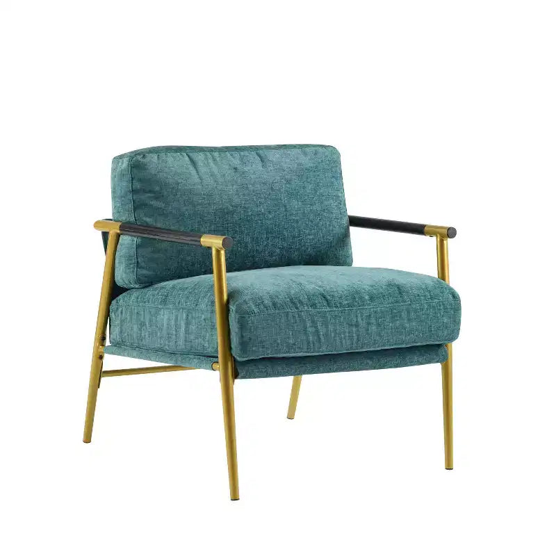 MAYEERTYChaise d'appoint moderne, coussins moelleux, cadre en métal minimaliste, accoudoirs en bois, pour salon, chambre, bureau