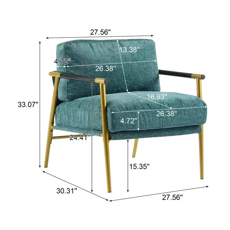 MAYEERTYChaise d'appoint moderne, coussins moelleux, cadre en métal minimaliste, accoudoirs en bois, pour salon, chambre, bureau