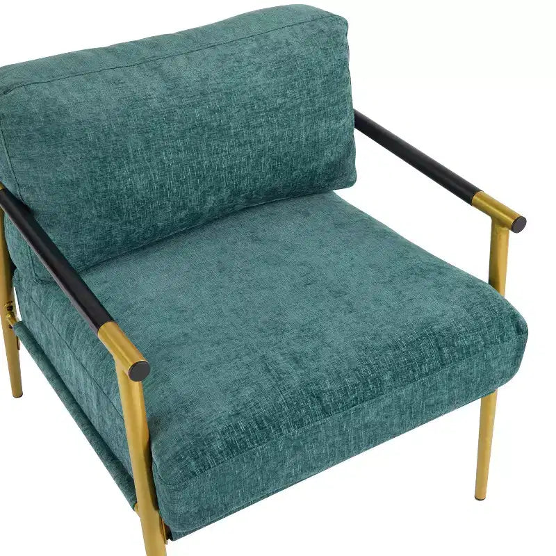 MAYEERTYChaise d'appoint moderne, coussins moelleux, cadre en métal minimaliste, accoudoirs en bois, pour salon, chambre, bureau