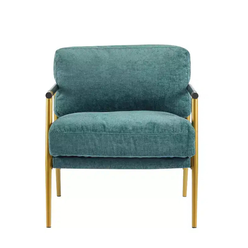 MAYEERTYChaise d'appoint moderne, coussins moelleux, cadre en métal minimaliste, accoudoirs en bois, pour salon, chambre, bureau