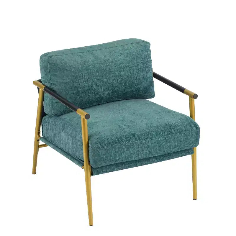 MAYEERTYChaise d'appoint moderne, coussins moelleux, cadre en métal minimaliste, accoudoirs en bois, pour salon, chambre, bureau