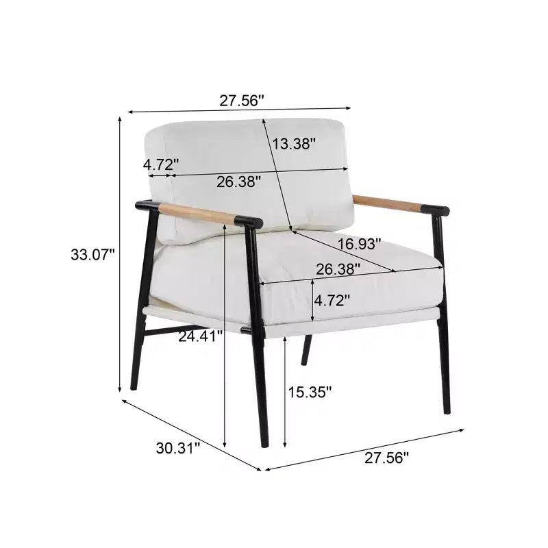 MAYEERTYChaise d'appoint moderne, coussins moelleux, cadre en métal minimaliste, accoudoirs en bois, pour salon, chambre, bureau