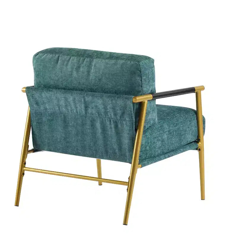 MAYEERTYChaise d'appoint moderne, coussins moelleux, cadre en métal minimaliste, accoudoirs en bois, pour salon, chambre, bureau