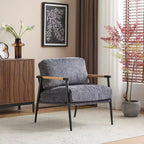 MAYEERTYChaise d'appoint moderne, coussins moelleux, cadre en métal minimaliste, accoudoirs en bois, pour salon, chambre, bureau