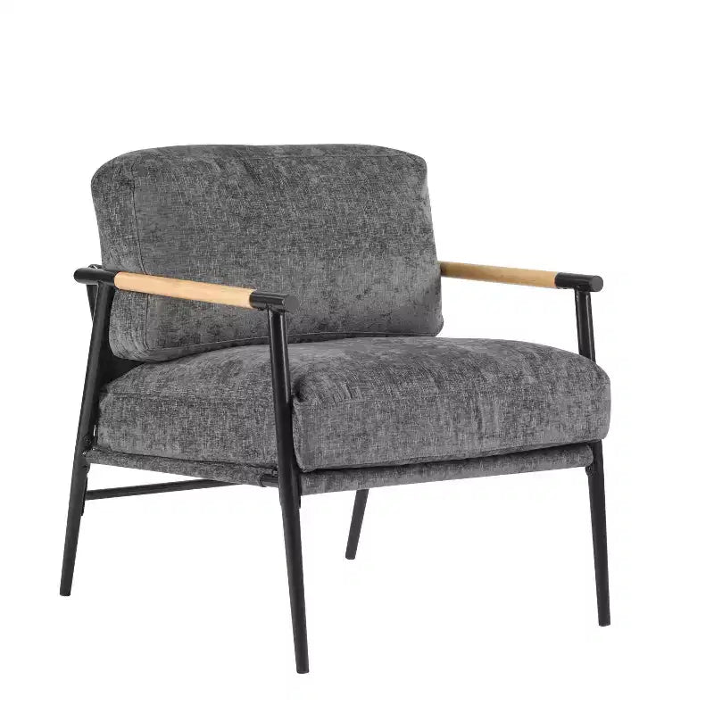 MAYEERTYChaise d'appoint moderne, coussins moelleux, cadre en métal minimaliste, accoudoirs en bois, pour salon, chambre, bureau