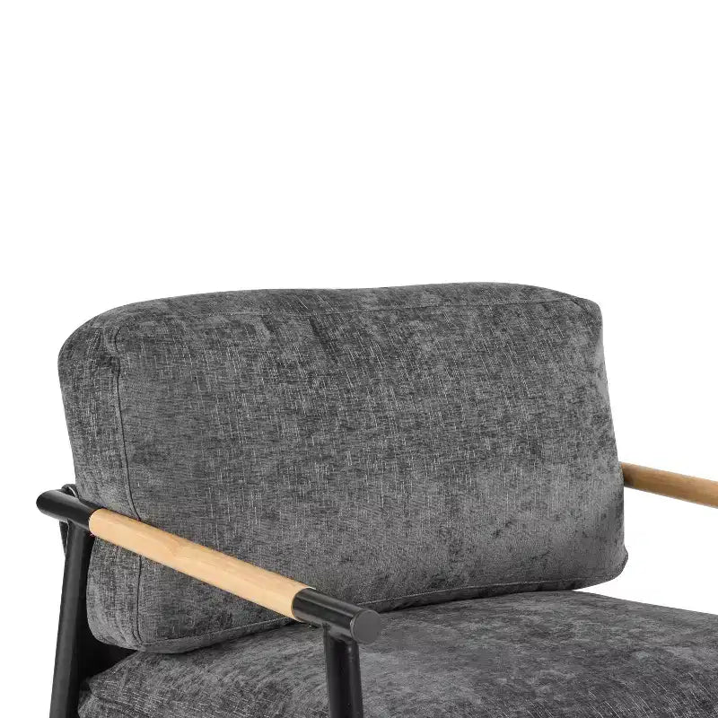 MAYEERTYChaise d'appoint moderne, coussins moelleux, cadre en métal minimaliste, accoudoirs en bois, pour salon, chambre, bureau