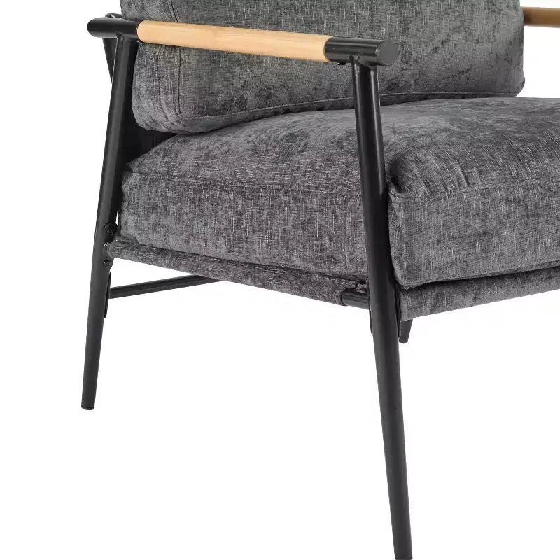 MAYEERTYChaise d'appoint moderne, coussins moelleux, cadre en métal minimaliste, accoudoirs en bois, pour salon, chambre, bureau
