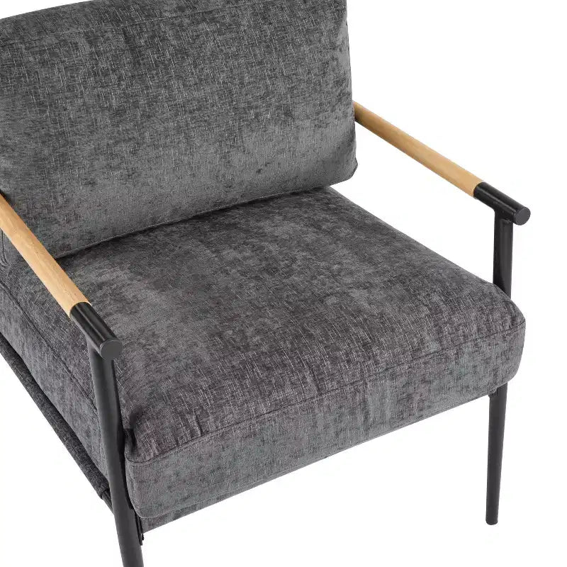 MAYEERTYChaise d'appoint moderne, coussins moelleux, cadre en métal minimaliste, accoudoirs en bois, pour salon, chambre, bureau