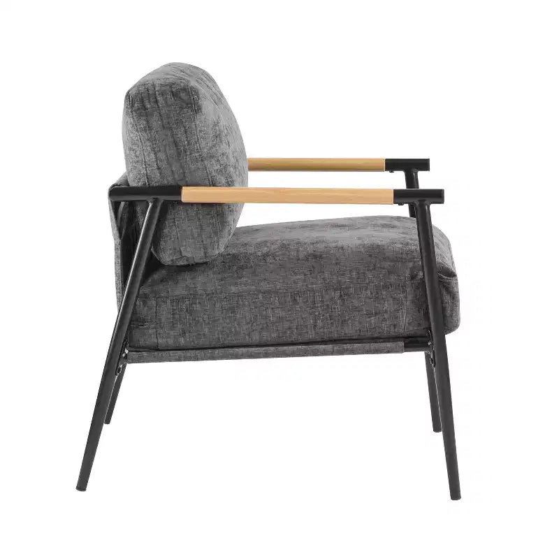 MAYEERTYChaise d'appoint moderne, coussins moelleux, cadre en métal minimaliste, accoudoirs en bois, pour salon, chambre, bureau