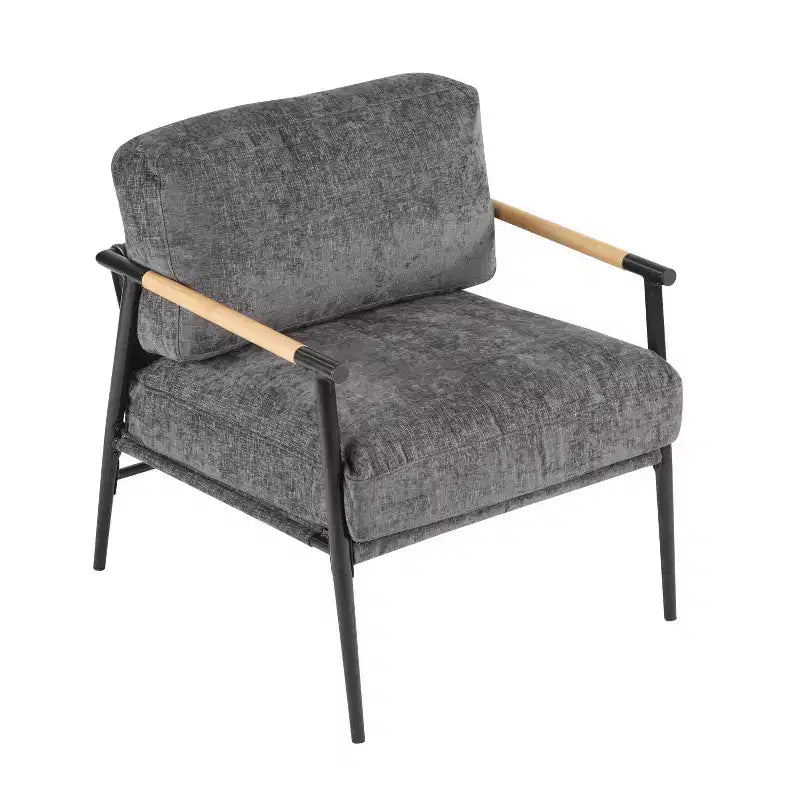 MAYEERTYChaise d'appoint moderne, coussins moelleux, cadre en métal minimaliste, accoudoirs en bois, pour salon, chambre, bureau