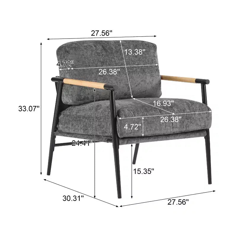 MAYEERTYChaise d'appoint moderne, coussins moelleux, cadre en métal minimaliste, accoudoirs en bois, pour salon, chambre, bureau
