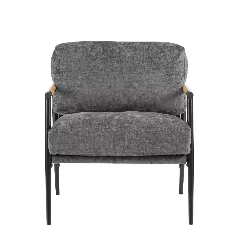 MAYEERTYChaise d'appoint moderne, coussins moelleux, cadre en métal minimaliste, accoudoirs en bois, pour salon, chambre, bureau